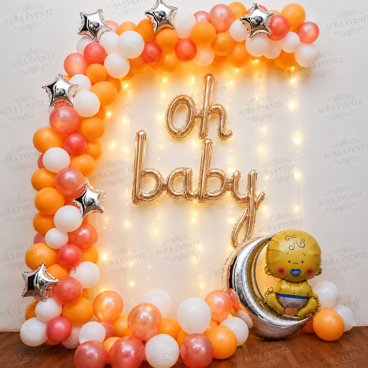 Peach Moon Baby Shower Setup