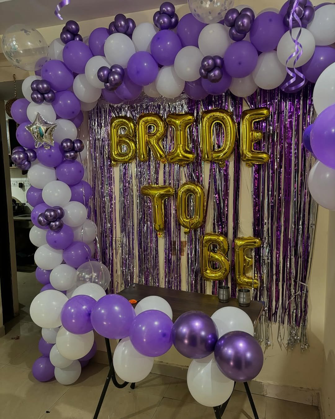 Bride-to-Be Purple and White Balloon Decor