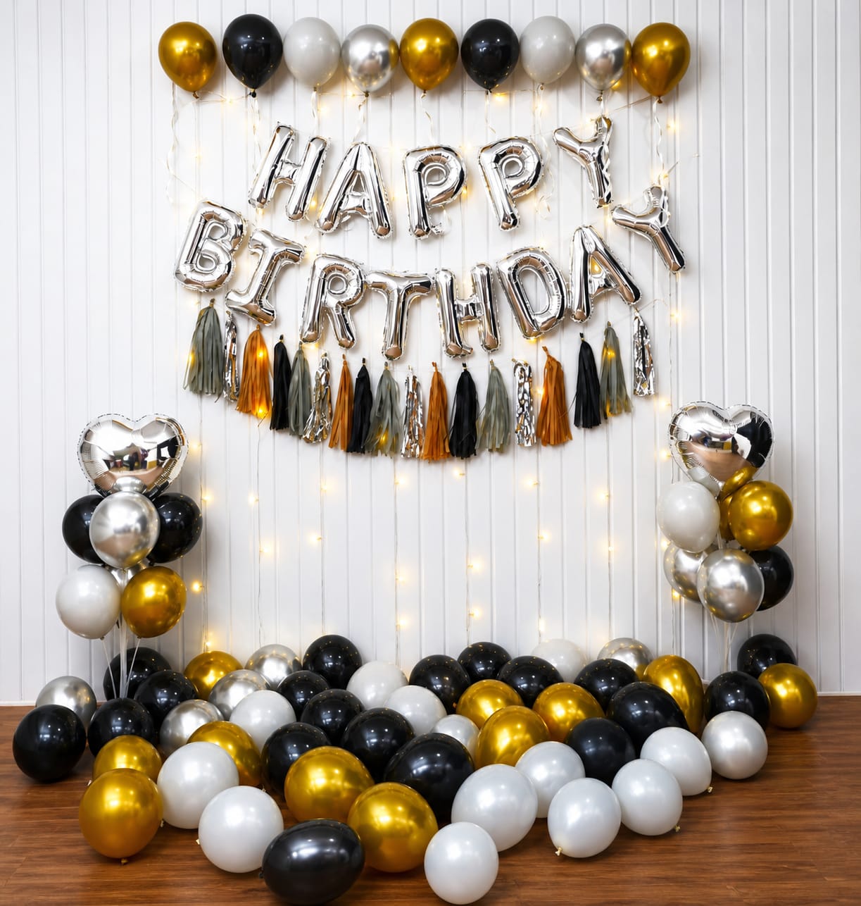 Black And Gray Birthday Balloon Decoration.