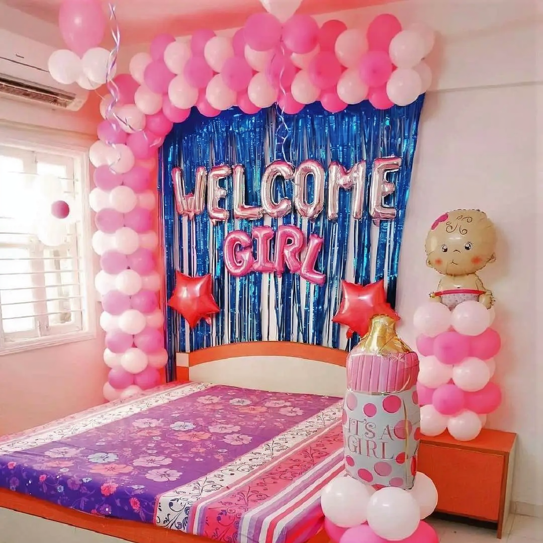 Pink And White Welcome Baby Girl Decor