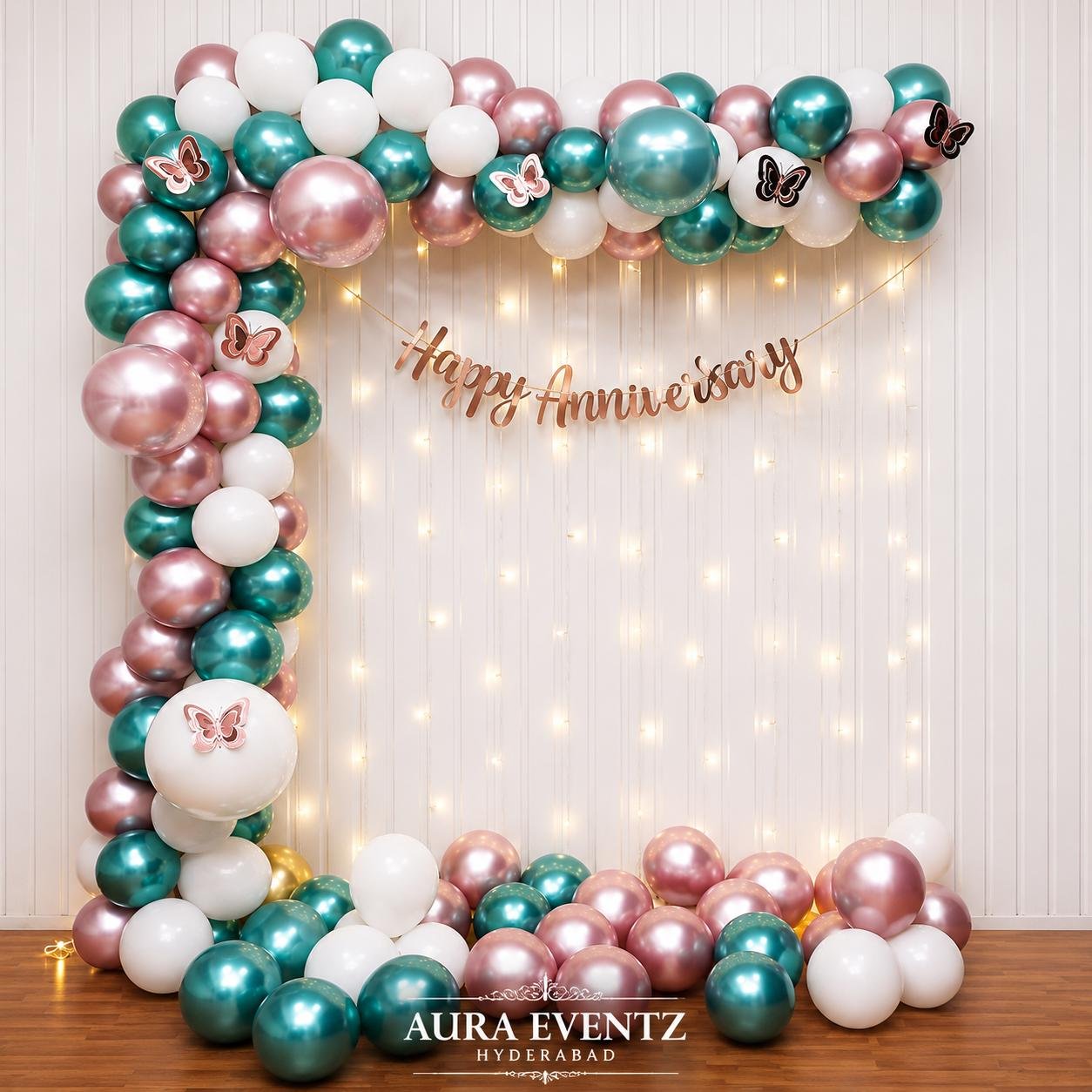 Teal, Rose Gold & White Anniversary Decoration